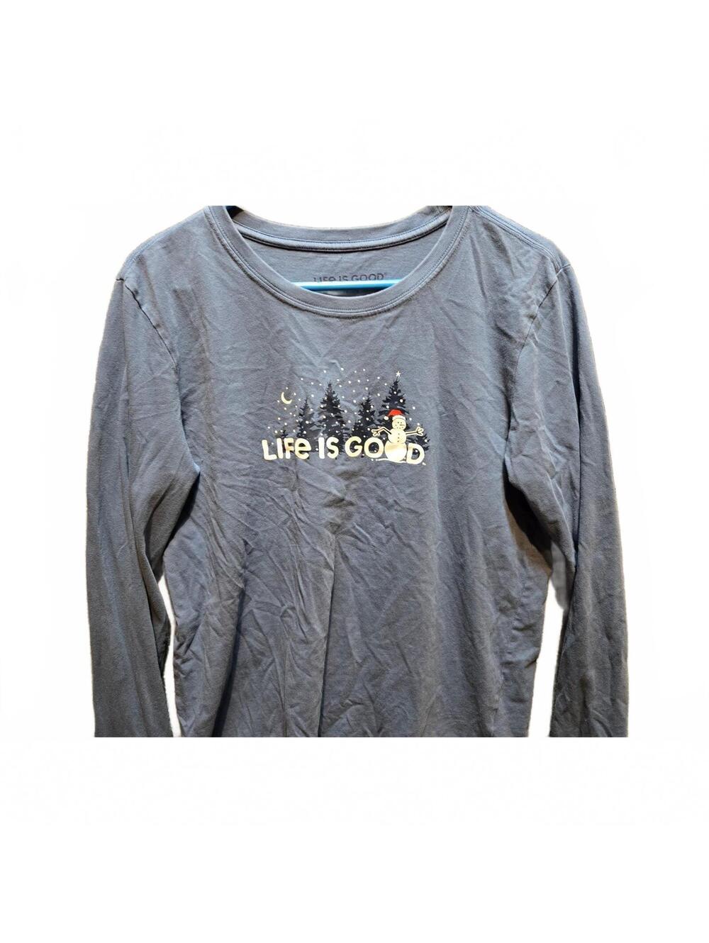 Life is Good Women's Crusher Long Sleeve Graphic Snowman Christmas Blue L